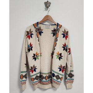 Geoffrey Alexander knit collection vintage cream multicolor star cardigan M/L